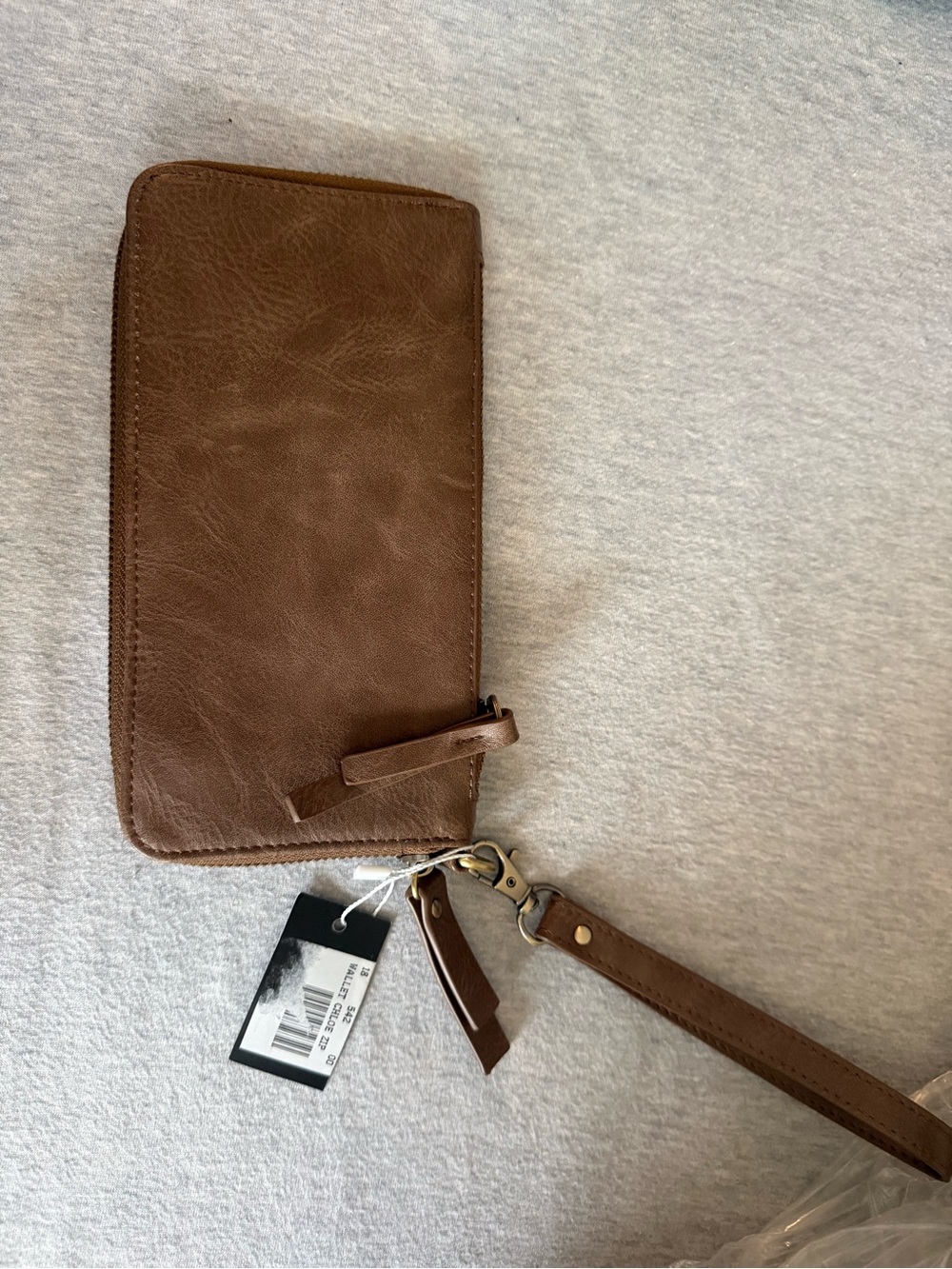 Joy Susan Brown Leather Wristlet Clutch with Strap